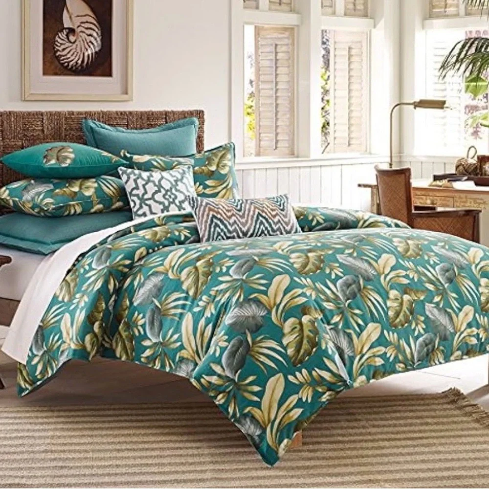 TOMMY BAHAMA HOME Paradise Palm Twin Duvet‎ Set Teal Tropical Sealed NWT